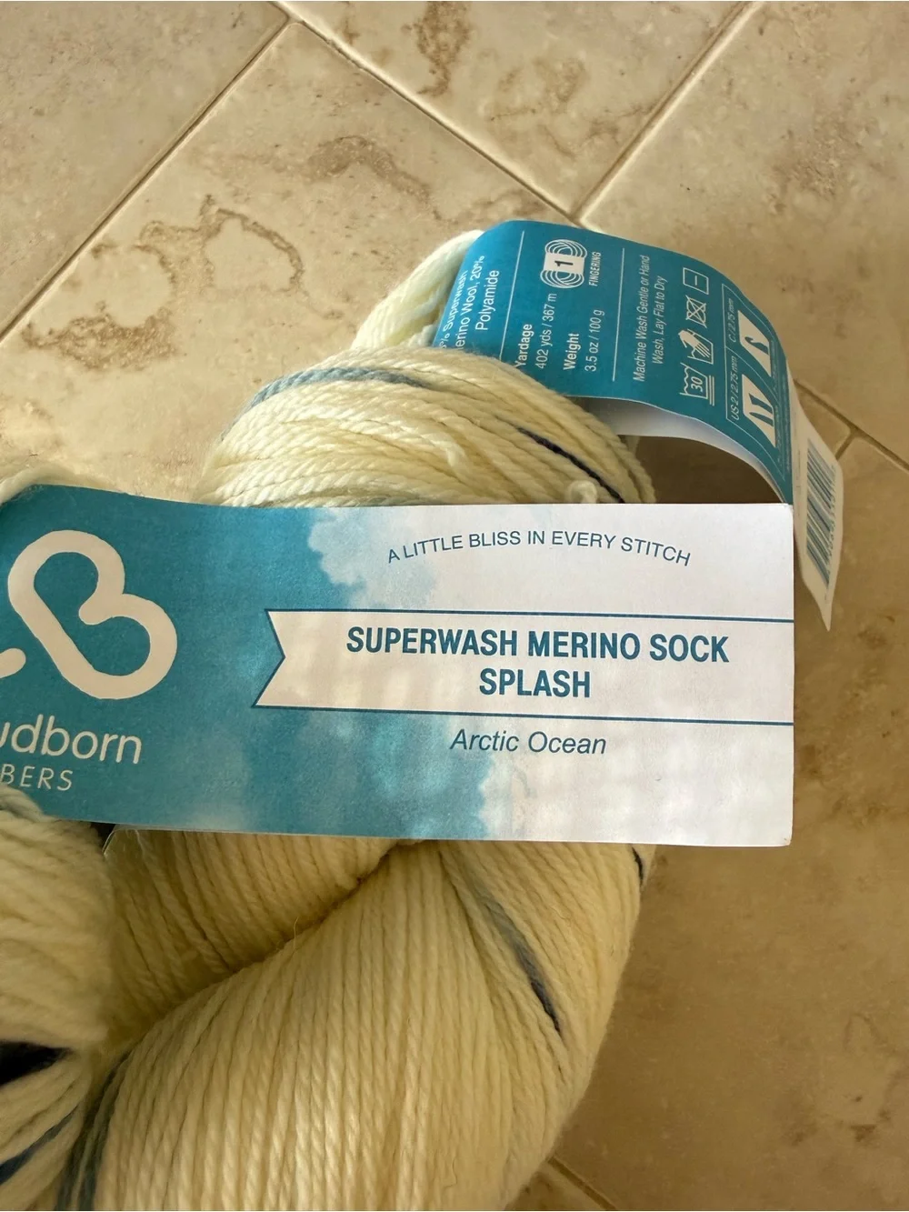 Superwash Merino Sock Splash Yarn - Arctic Ocean (Cream with Blue)